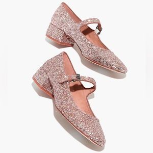 NWOB Madewell The Delilah Mary Jane in Glitter Pink Size 8.5